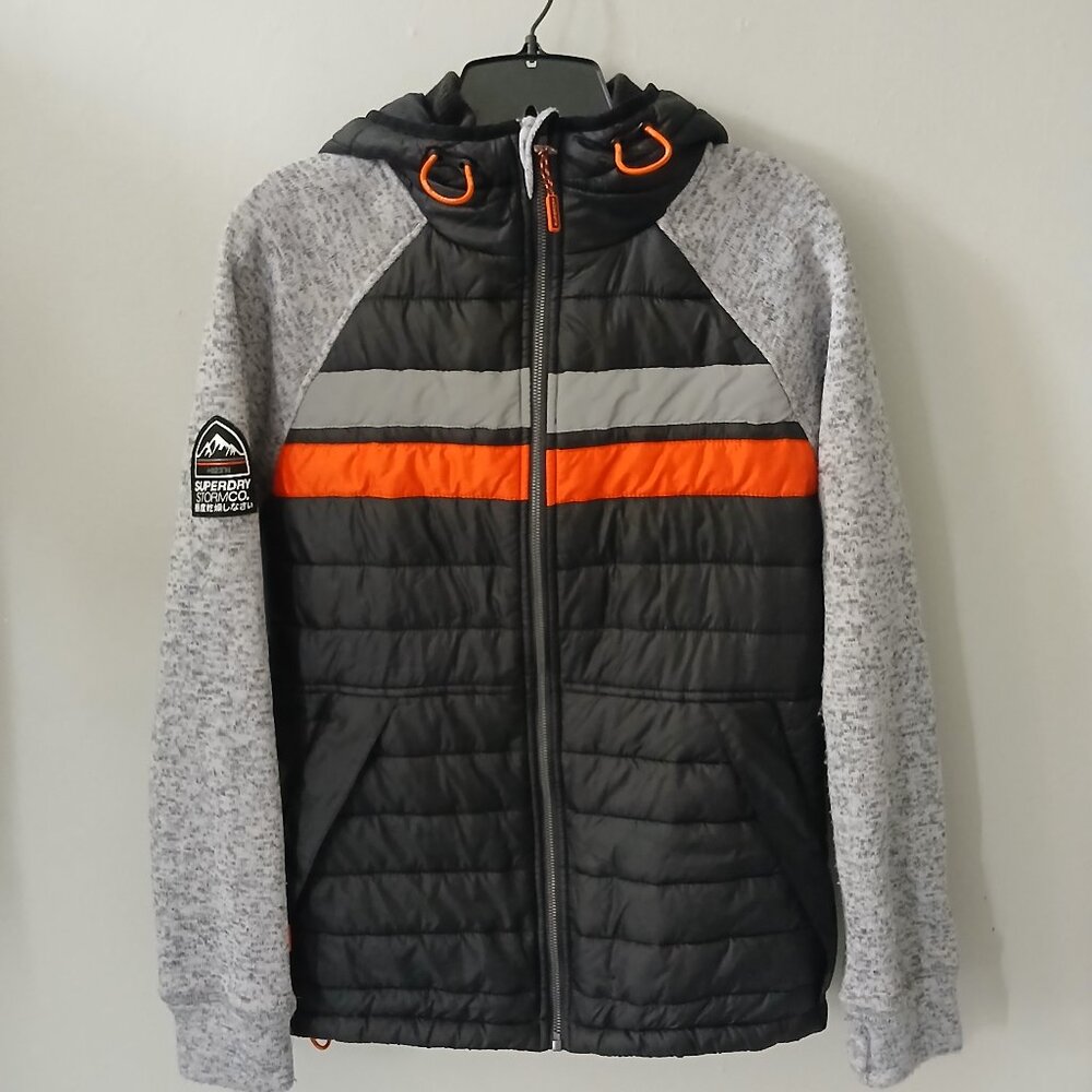 Men's Superdry Storm Chest Stripe Hybrid Zip Hood Pockets Size S